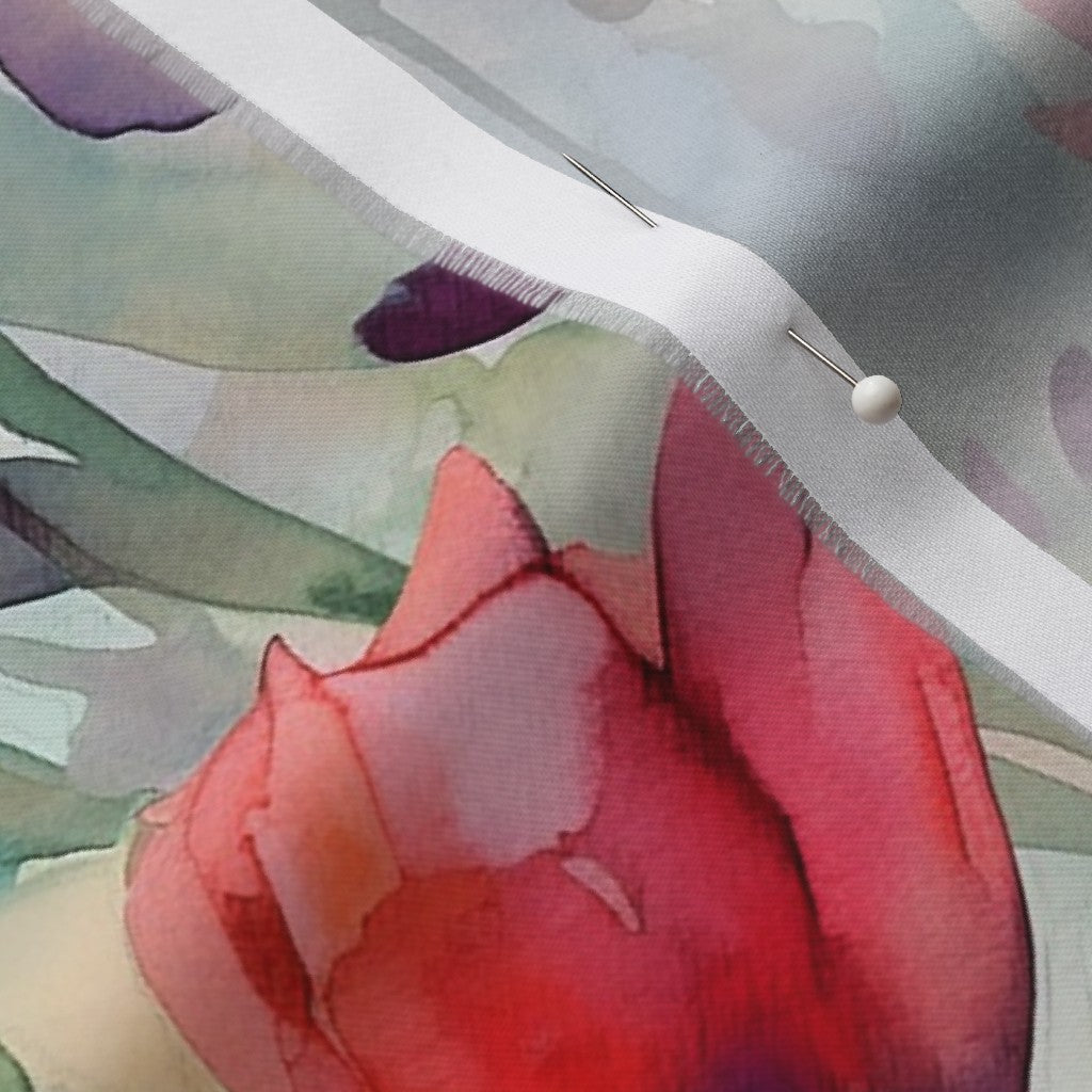 Dawn Serenade Watercolor Tulips Organic Cotton Sateen Printed Fabric by Studio Ten Design