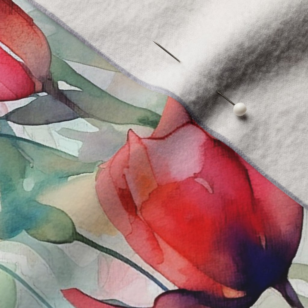 Dawn Serenade Watercolor Tulips Performance Velvet Printed Fabric by Studio Ten Design