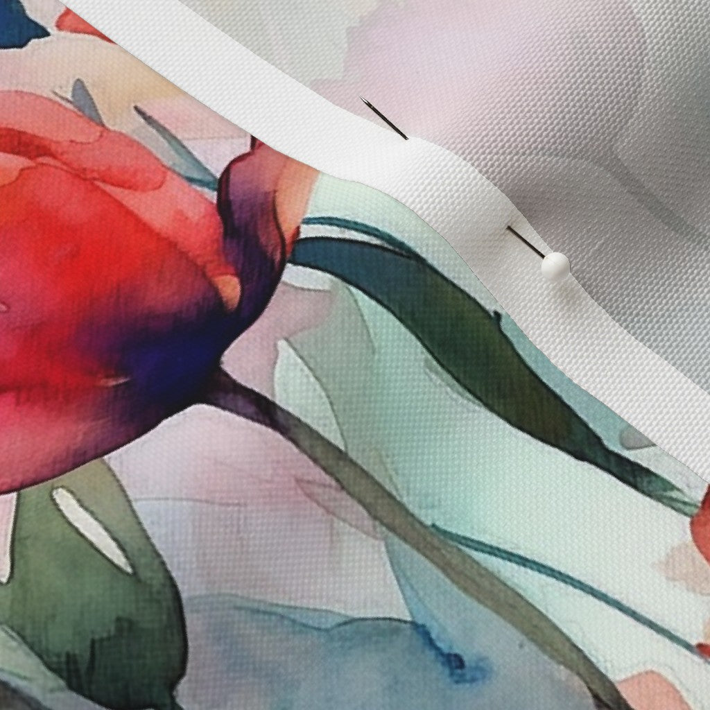 Dawn Serenade Watercolor Tulips Recycled Canvas Printed Fabric by Studio Ten Design