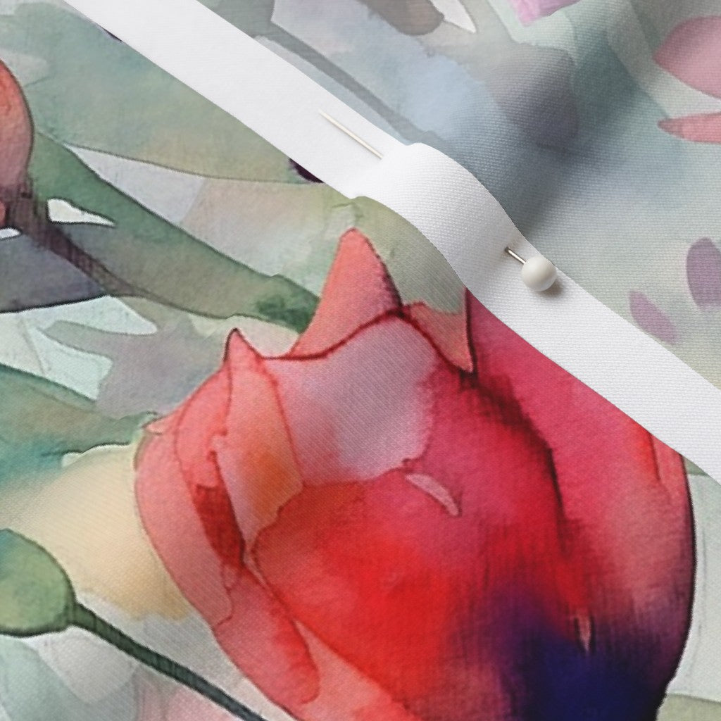 Dawn Serenade Watercolor Tulips Modern Jersey Printed Fabric by Studio Ten Design