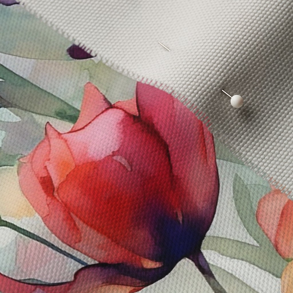 Dawn Serenade Watercolor Tulips Cypress Cotton Canvas Printed Fabric by Studio Ten Design