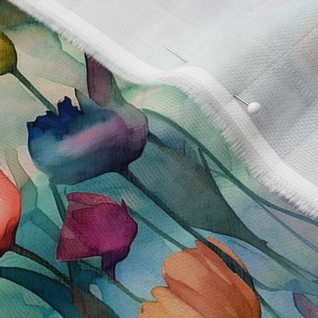 Dawn Serenade Watercolor Tulips Organic Sweet Pea Gauze Printed Fabric by Studio Ten Design