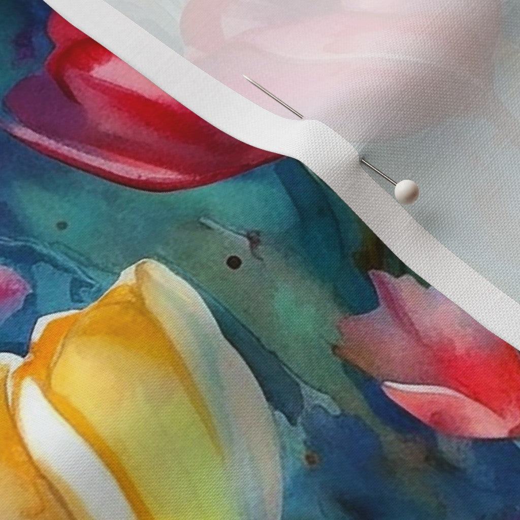 Midnight Sonata Watercolor Tulips Petal Signature Cotton Printed Fabric by Studio Ten Design
