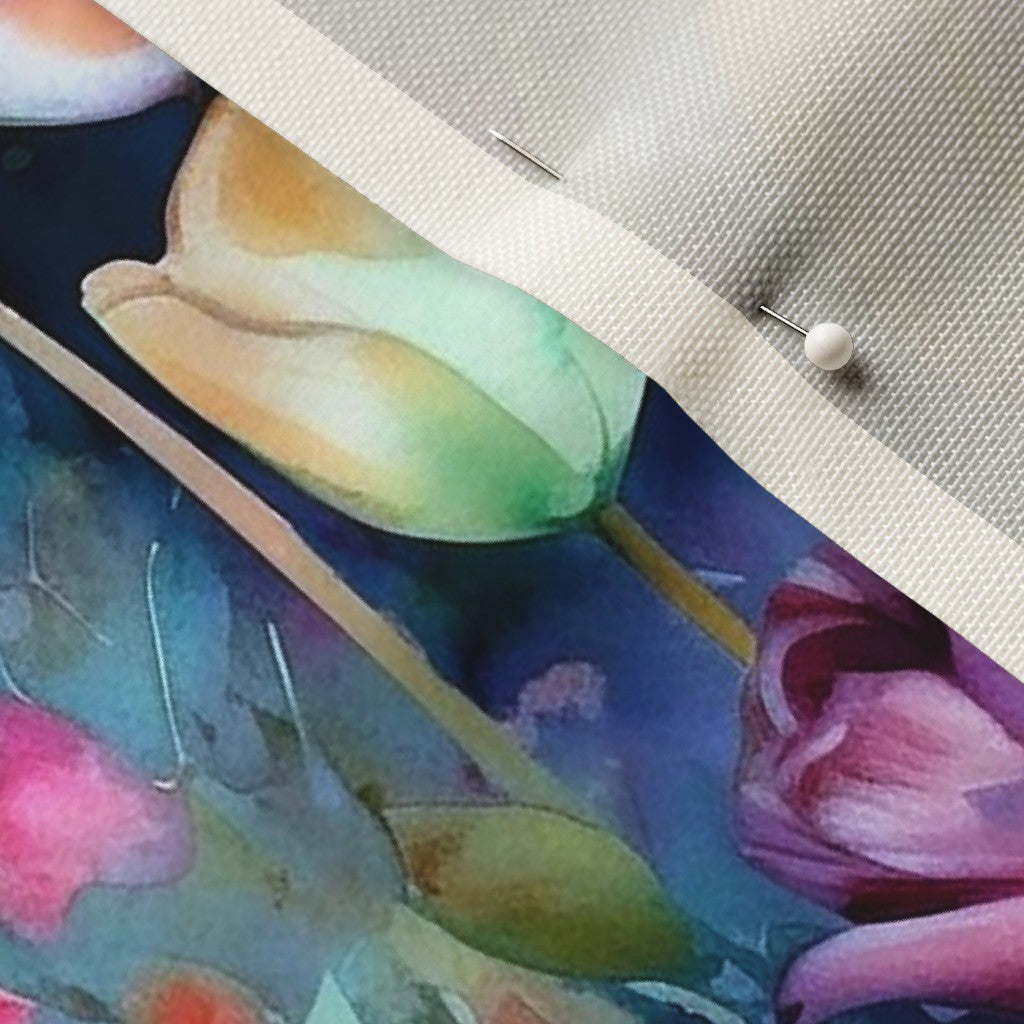 Midnight Sonata Watercolor Tulips Celosia Velvet Printed Fabric by Studio Ten Design