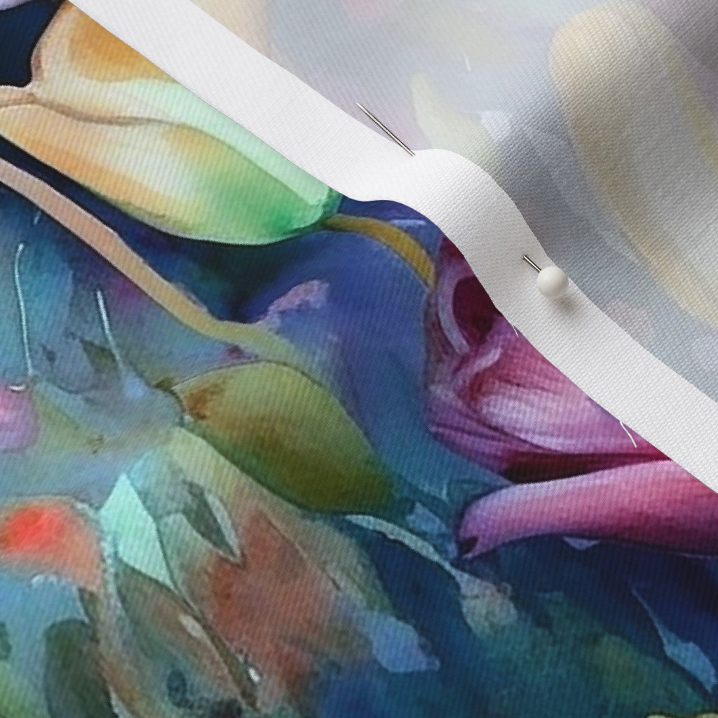 Midnight Sonata Watercolor Tulips Lightweight Cotton Twill Printed Fabric by Studio Ten Design