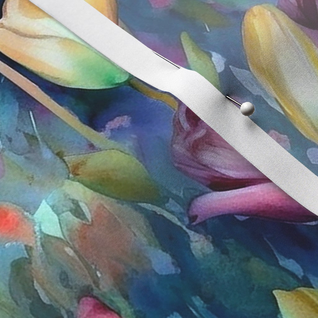 Midnight Sonata Watercolor Tulips Satin Printed Fabric by Studio Ten Design