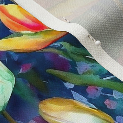 Midnight Sonata Watercolor Tulips Performance Linen Printed Fabric by Studio Ten Design