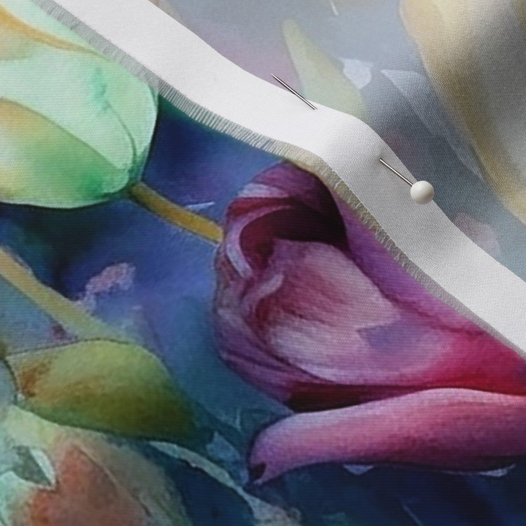 Midnight Sonata Watercolor Tulips Organic Cotton Sateen Printed Fabric by Studio Ten Design