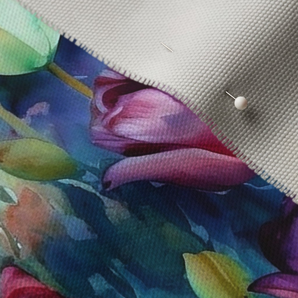 Midnight Sonata Watercolor Tulips Cypress Cotton Canvas Printed Fabric by Studio Ten Design