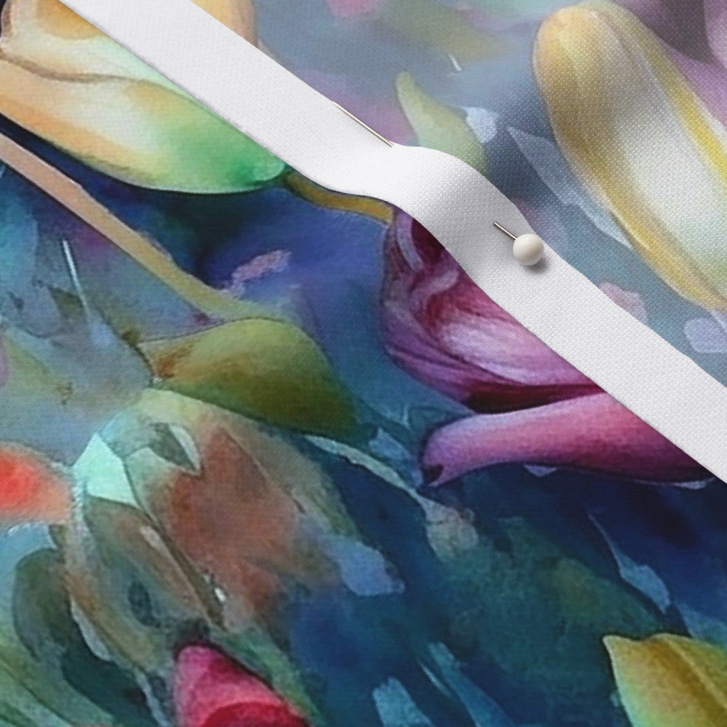 Midnight Sonata Watercolor Tulips Performance Piqué Printed Fabric by Studio Ten Design