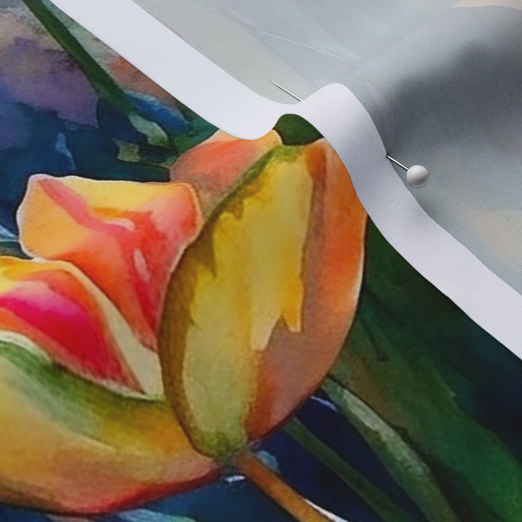 Midnight Sonata Watercolor Tulips Cotton Lawn Printed Fabric by Studio Ten Design