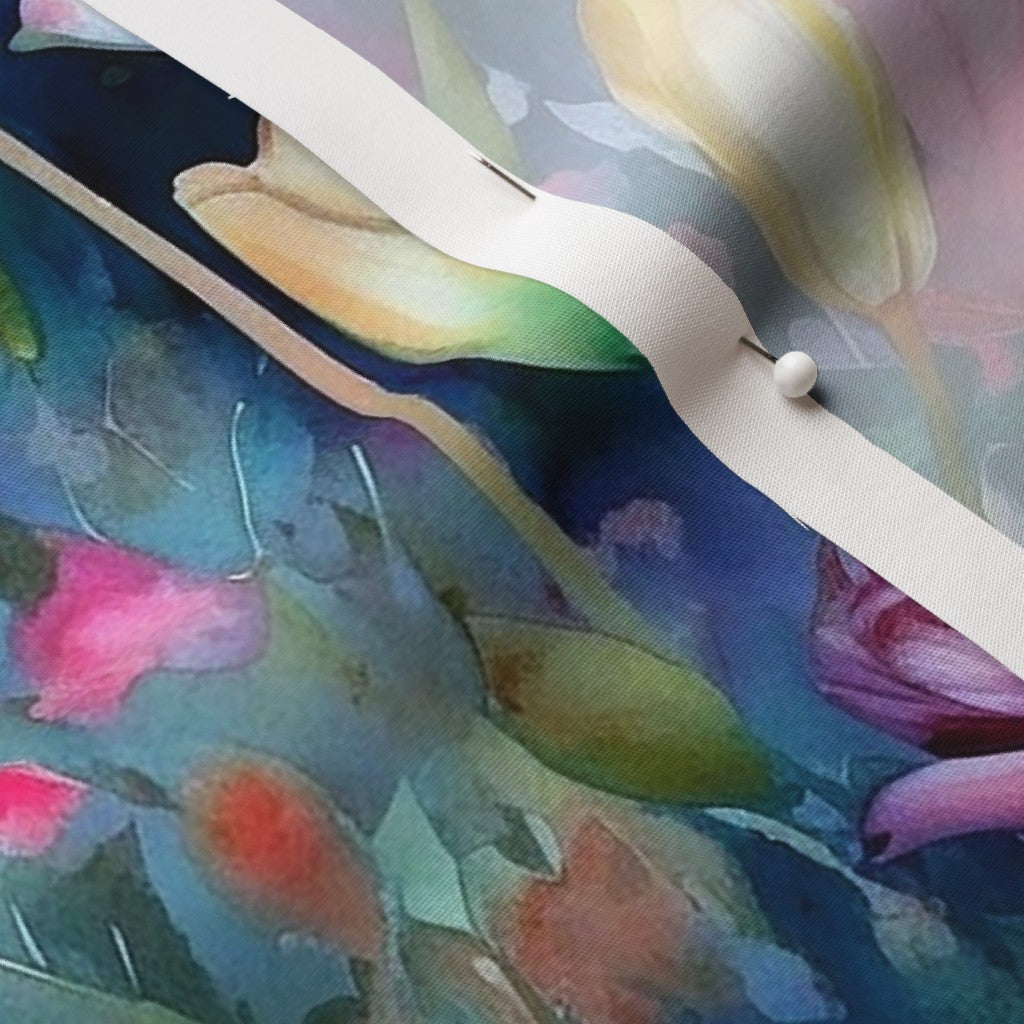 Midnight Sonata Watercolor Tulips Cotton Poplin Printed Fabric by Studio Ten Design