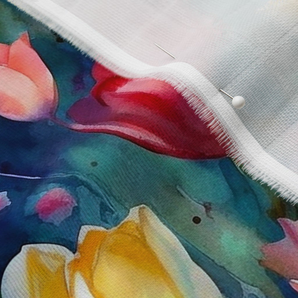 Midnight Sonata Watercolor Tulips Organic Sweet Pea Gauze Printed Fabric by Studio Ten Design