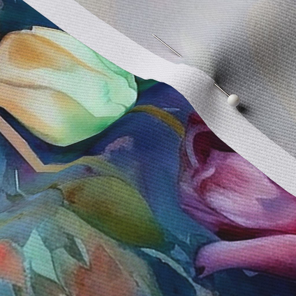 Midnight Sonata Watercolor Tulips Dogwood Denim Printed Fabric by Studio Ten Design