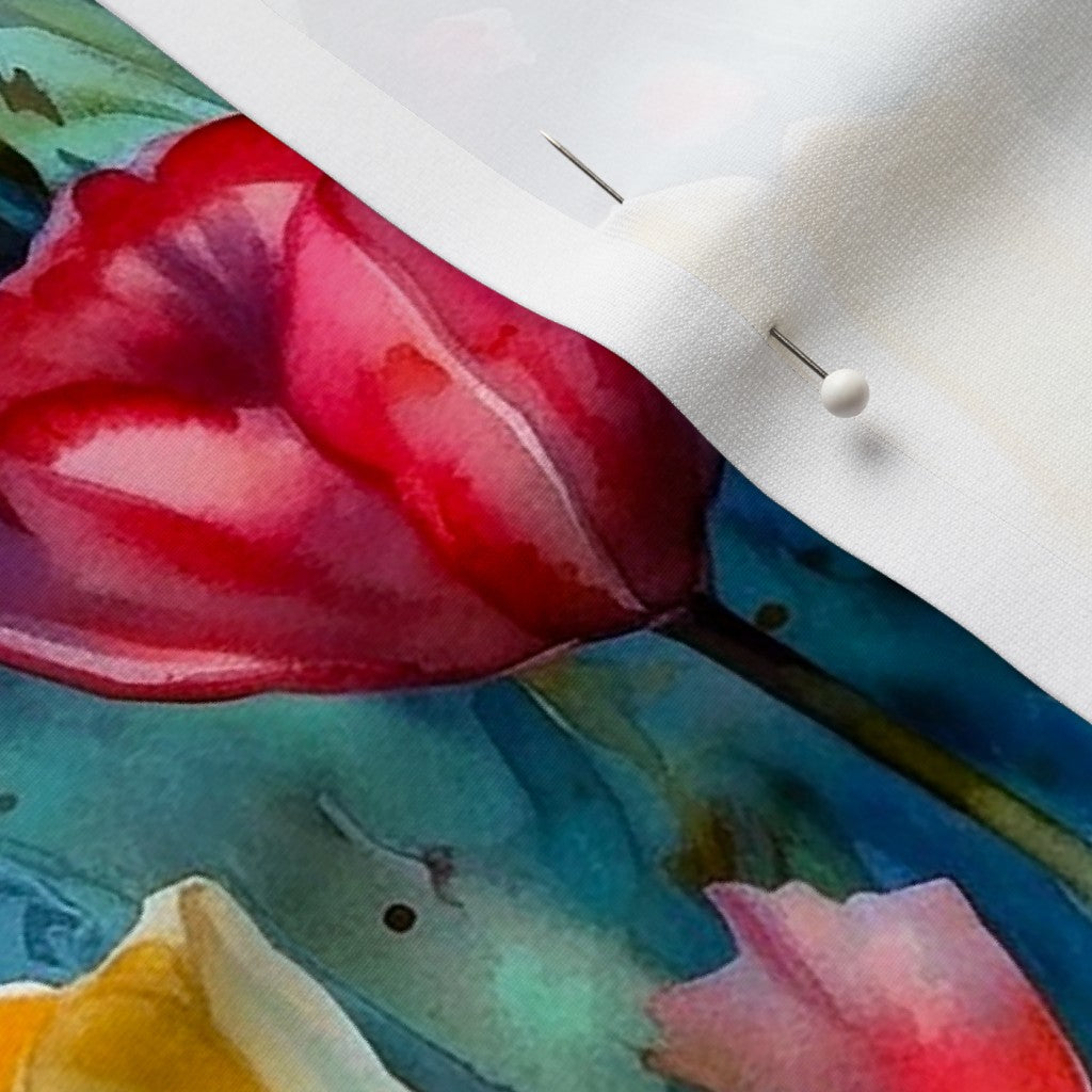 Midnight Sonata Watercolor Tulips Sport Lycra Printed Fabric by Studio Ten Design