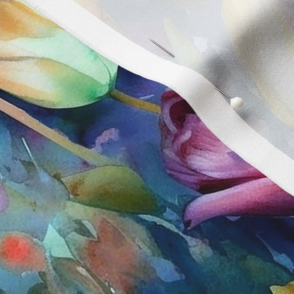 Midnight Sonata Watercolor Tulips Longleaf Sateen Grand Printed Fabric by Studio Ten Design