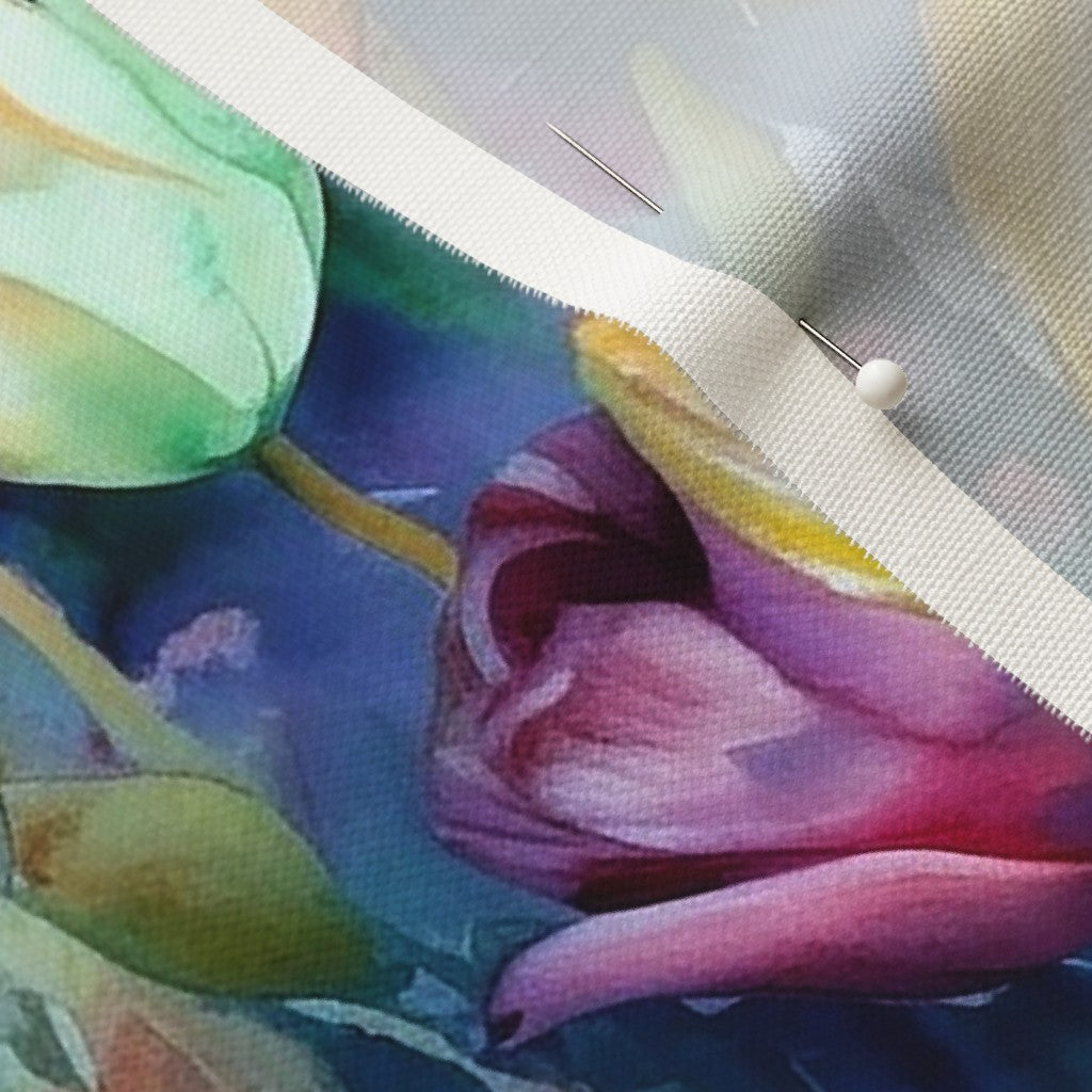 Midnight Sonata Watercolor Tulips Linen Cotton Canvas Printed Fabric by Studio Ten Design