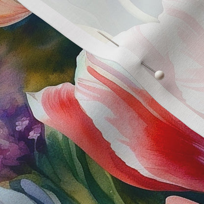 Vibrant Rhapsody Watercolor Tulips Petal Signature Cotton Printed Fabric by Studio Ten Design