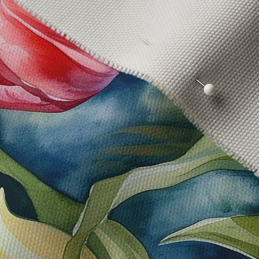 Vibrant Rhapsody Watercolor Tulips Cypress Cotton Canvas Printed Fabric by Studio Ten Design