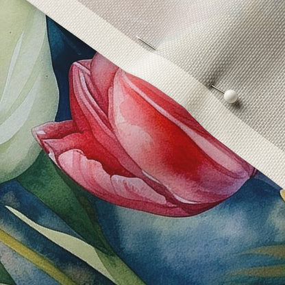 Vibrant Rhapsody Watercolor Tulips Celosia Velvet Printed Fabric by Studio Ten Design