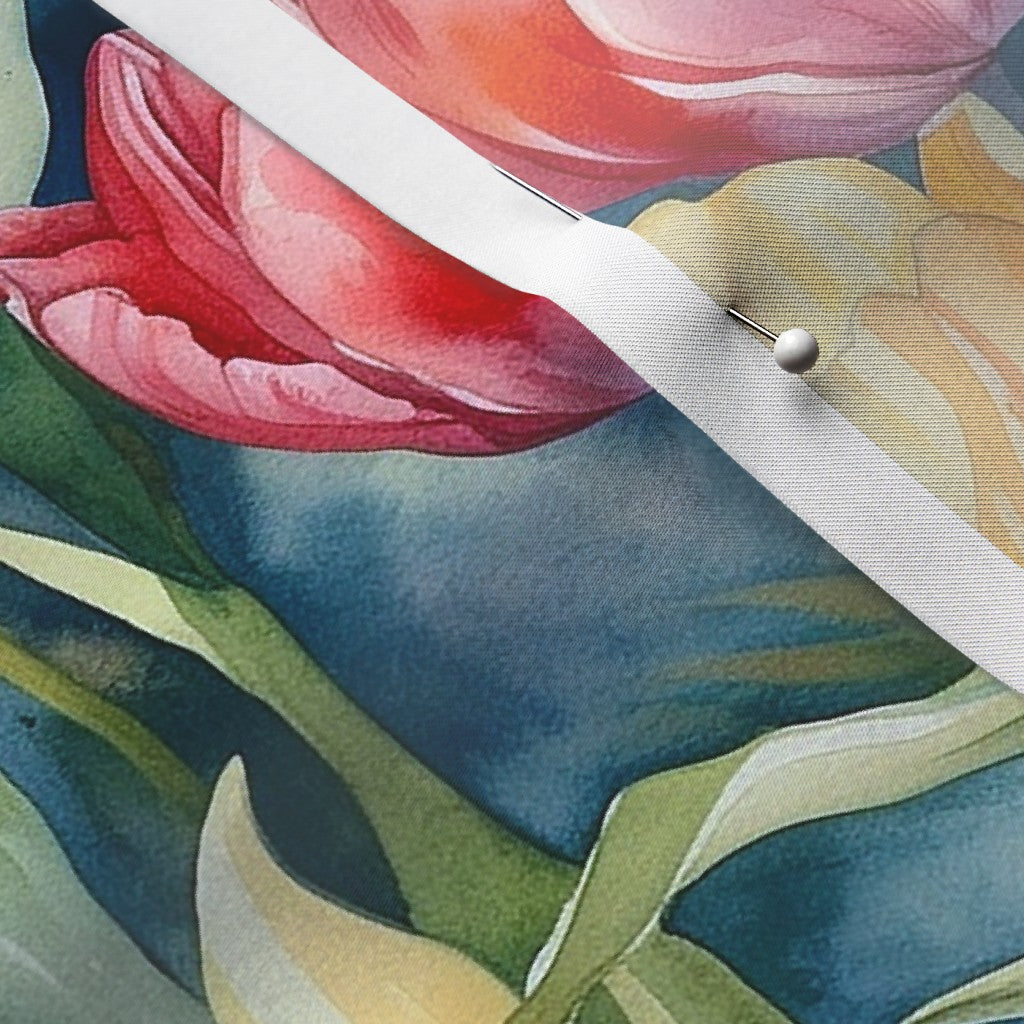 Vibrant Rhapsody Watercolor Tulips Satin Printed Fabric by Studio Ten Design