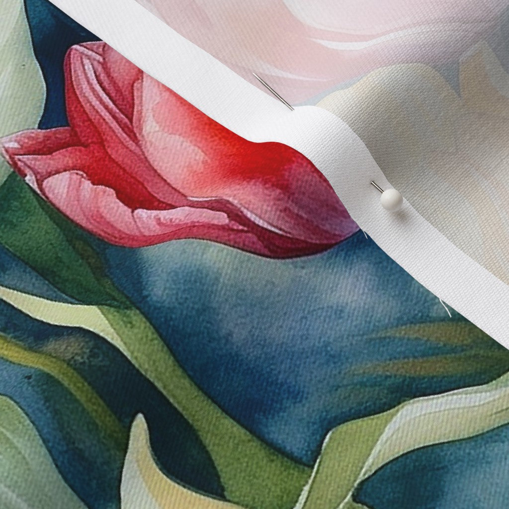 Vibrant Rhapsody Watercolor Tulips Lightweight Cotton Twill Printed Fabric by Studio Ten Design
