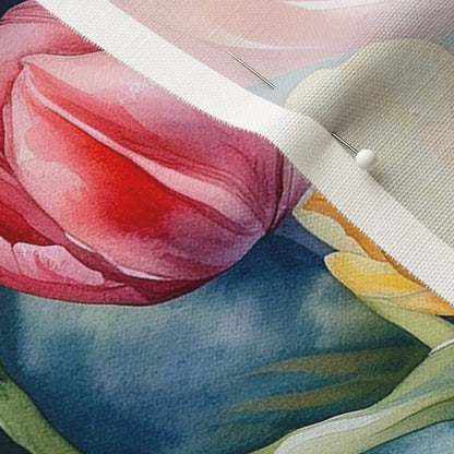 Vibrant Rhapsody Watercolor Tulips Linen Cotton Canvas Printed Fabric by Studio Ten Design