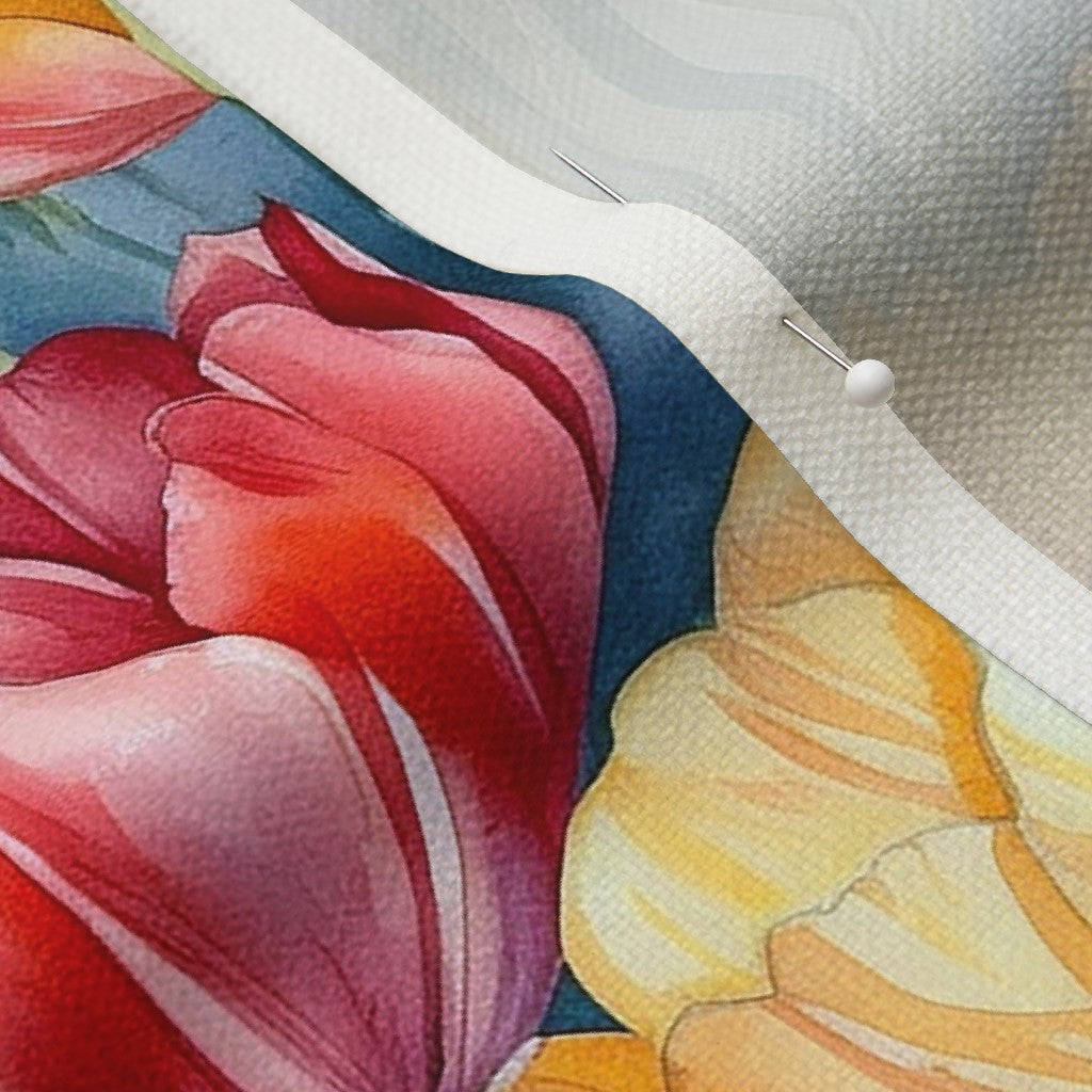 Vibrant Rhapsody Watercolor Tulips Performance Linen Printed Fabric by Studio Ten Design