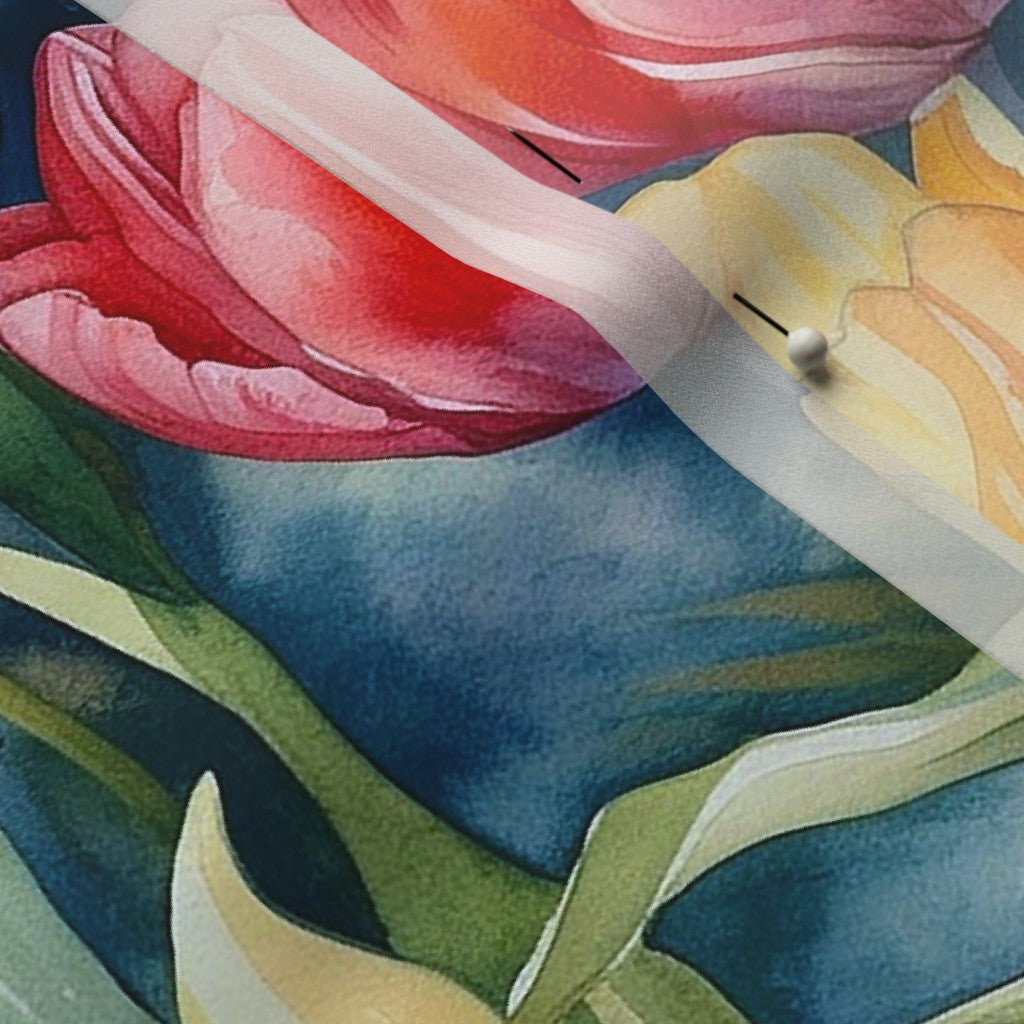 Vibrant Rhapsody Watercolor Tulips Poly Crepe de Chine Printed Fabric by Studio Ten Design
