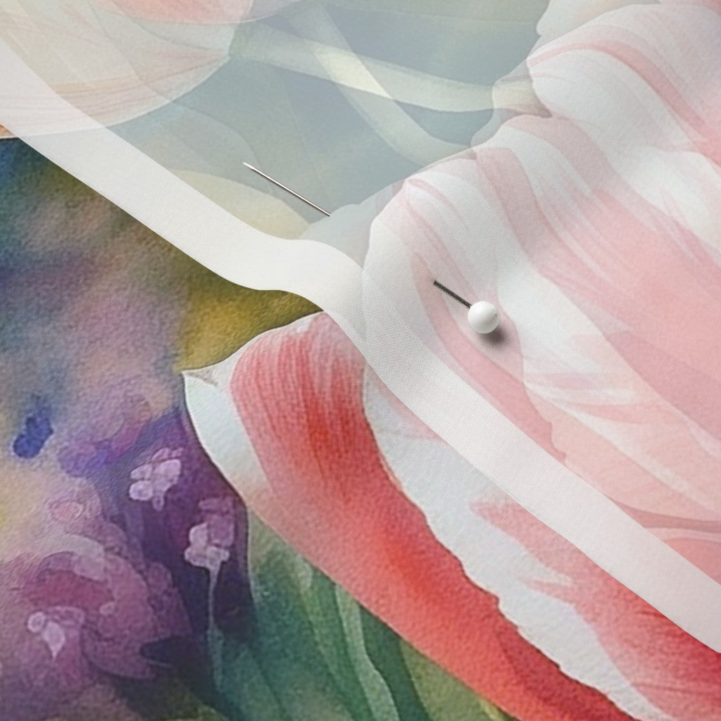 Vibrant Rhapsody Watercolor Tulips Chiffon Printed Fabric by Studio Ten Design