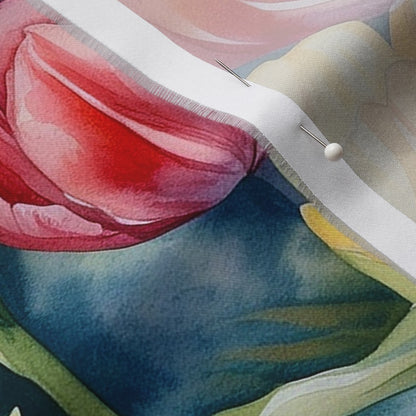 Vibrant Rhapsody Watercolor Tulips Organic Cotton Sateen Printed Fabric by Studio Ten Design