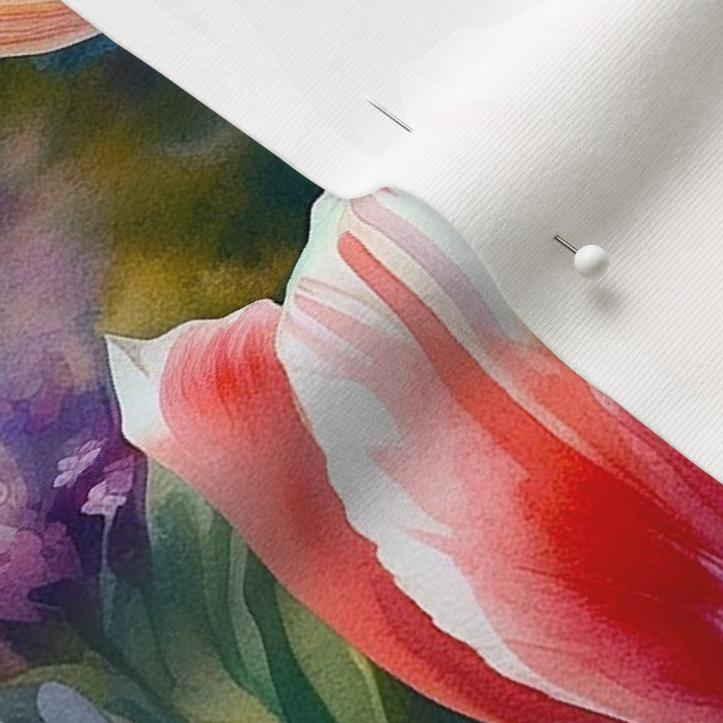 Vibrant Rhapsody Watercolor Tulips Organic Cotton Knit Printed Fabric by Studio Ten Design