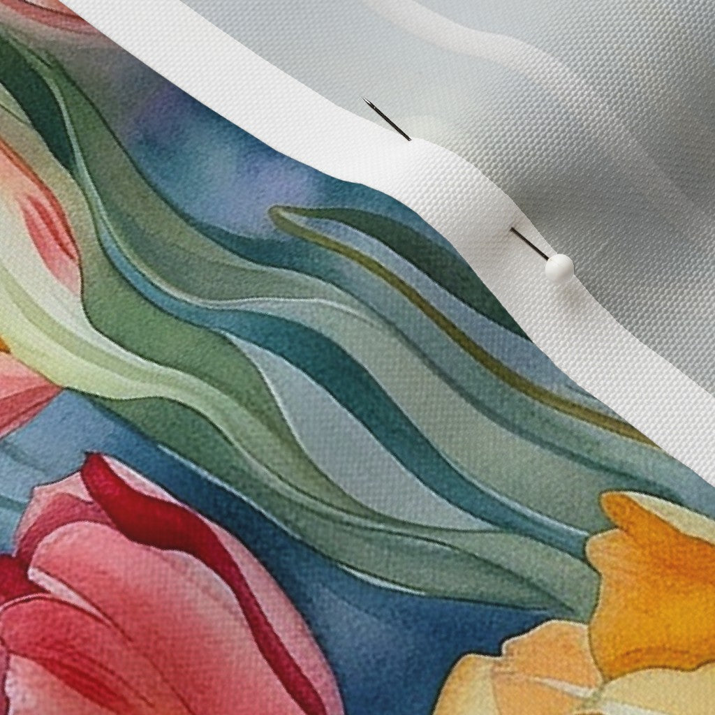 Vibrant Rhapsody Watercolor Tulips Recycled Canvas Printed Fabric by Studio Ten Design