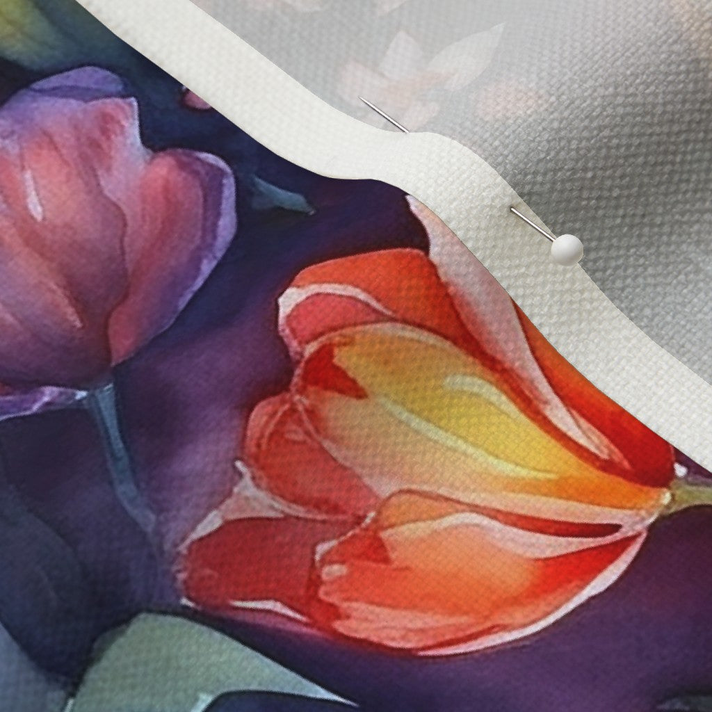 Abstract Reverie Watercolor Tulips Performance Linen Printed Fabric by Studio Ten Design