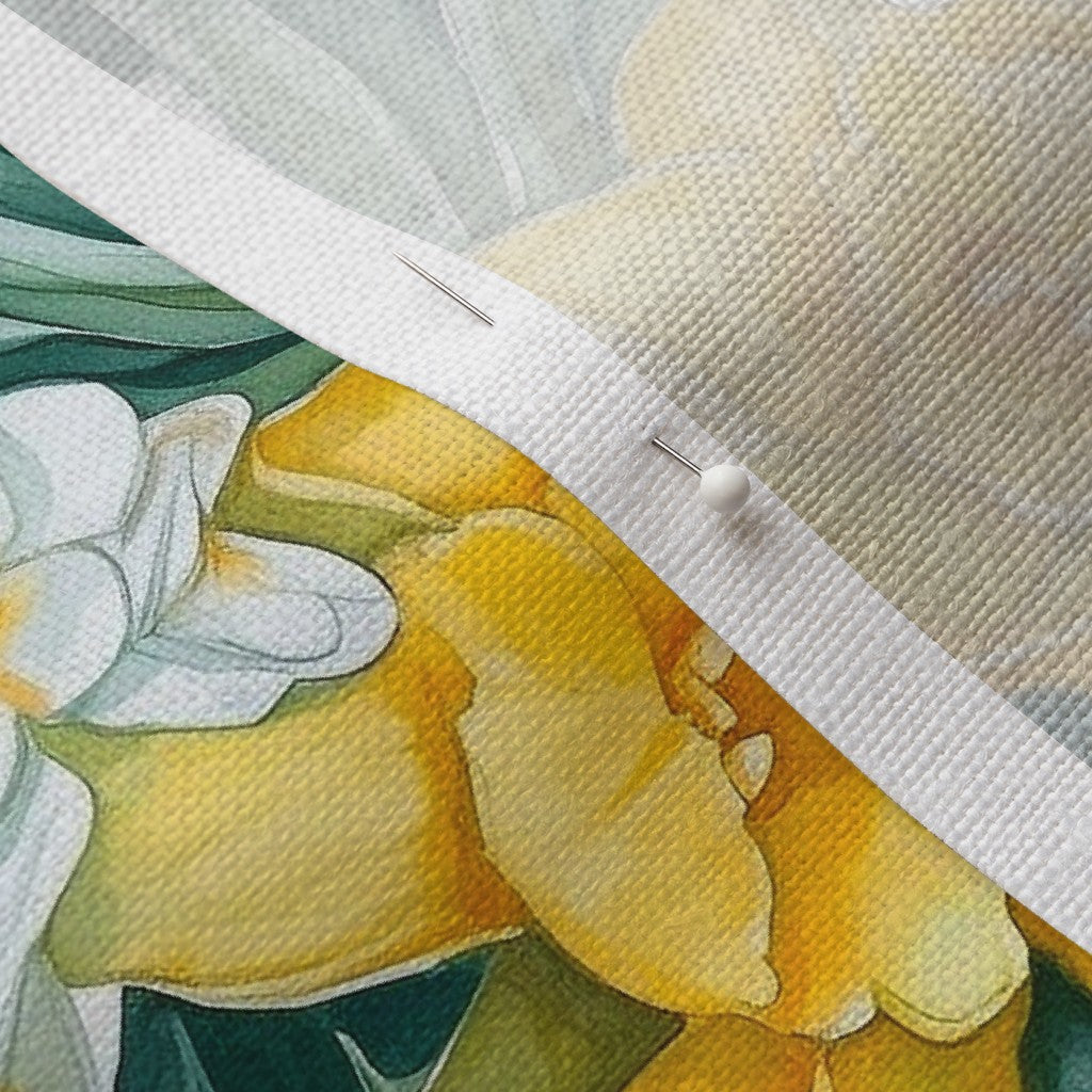Springtime Symphony Watercolor Daffodils Belgian Linen™ Printed Fabric by Studio Ten Design
