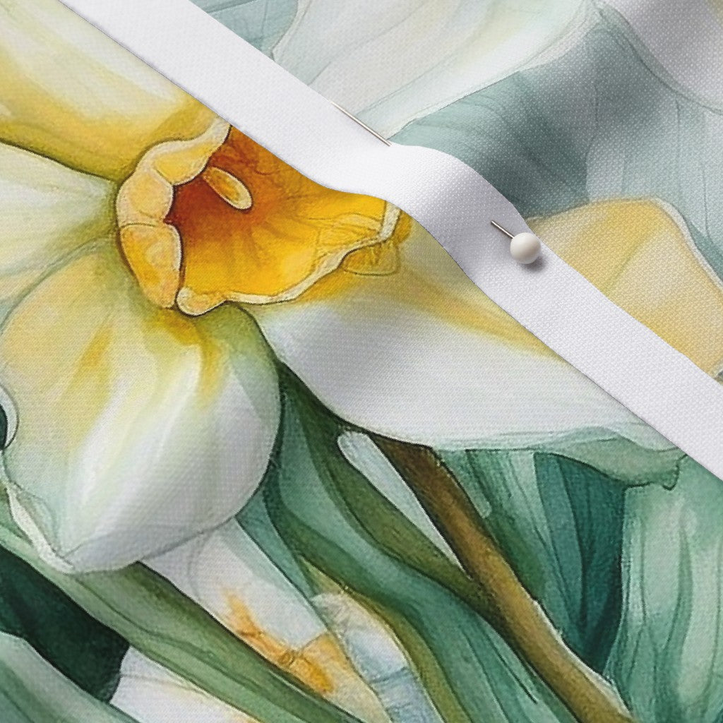 Springtime Symphony Watercolor Daffodils Performance Piqué Printed Fabric by Studio Ten Design