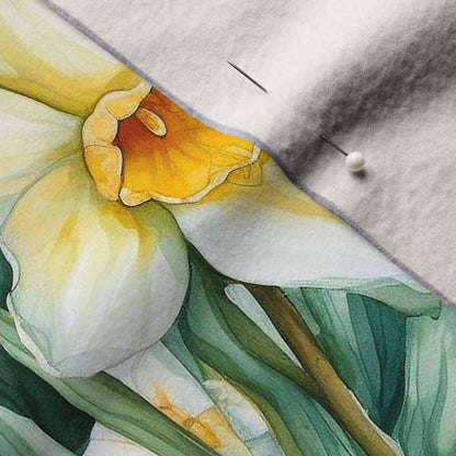 Springtime Symphony Watercolor Daffodils Performance Velvet Printed Fabric by Studio Ten Design