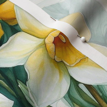 Springtime Symphony Watercolor Daffodils Cotton Poplin Printed Fabric by Studio Ten Design