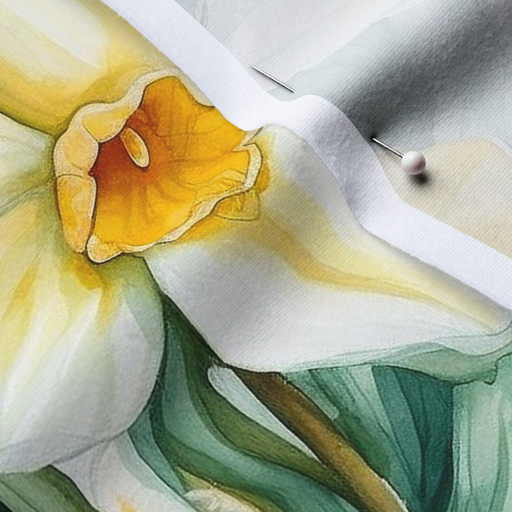 Springtime Symphony Watercolor Daffodils Cotton Spandex Jersey Printed Fabric by Studio Ten Design