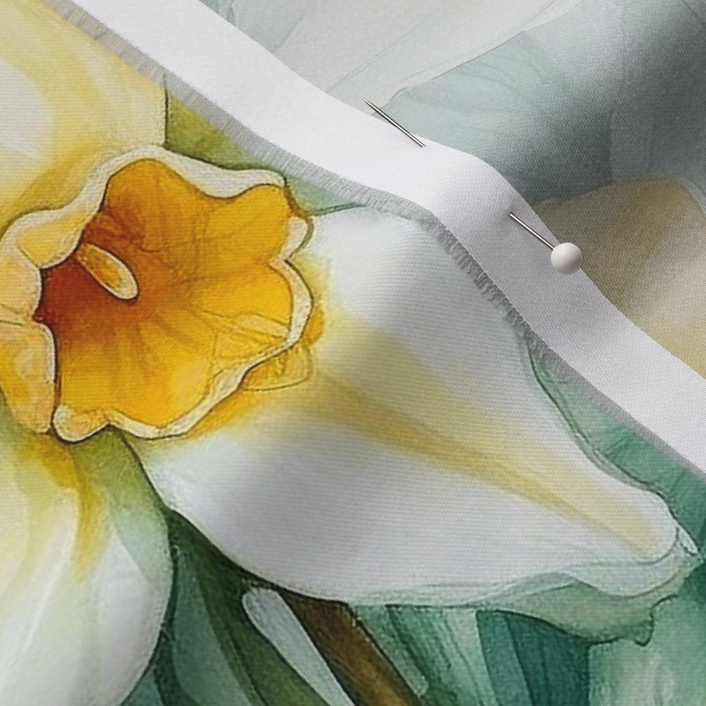 Springtime Symphony Watercolor Daffodils Organic Cotton Sateen Printed Fabric by Studio Ten Design