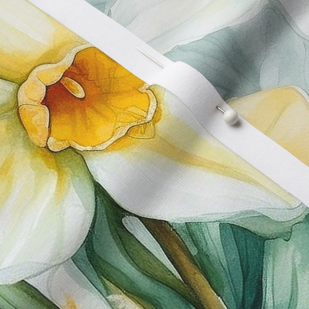 Springtime Symphony Watercolor Daffodils Modern Jersey Printed Fabric by Studio Ten Design