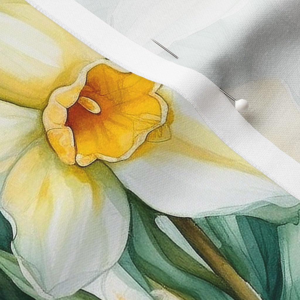 Springtime Symphony Watercolor Daffodils Longleaf Sateen Grand Printed Fabric by Studio Ten Design