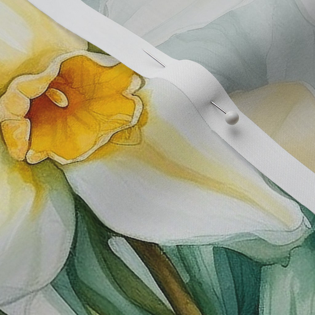 Springtime Symphony Watercolor Daffodils Perennial Sateen Grand Printed Fabric by Studio Ten Design