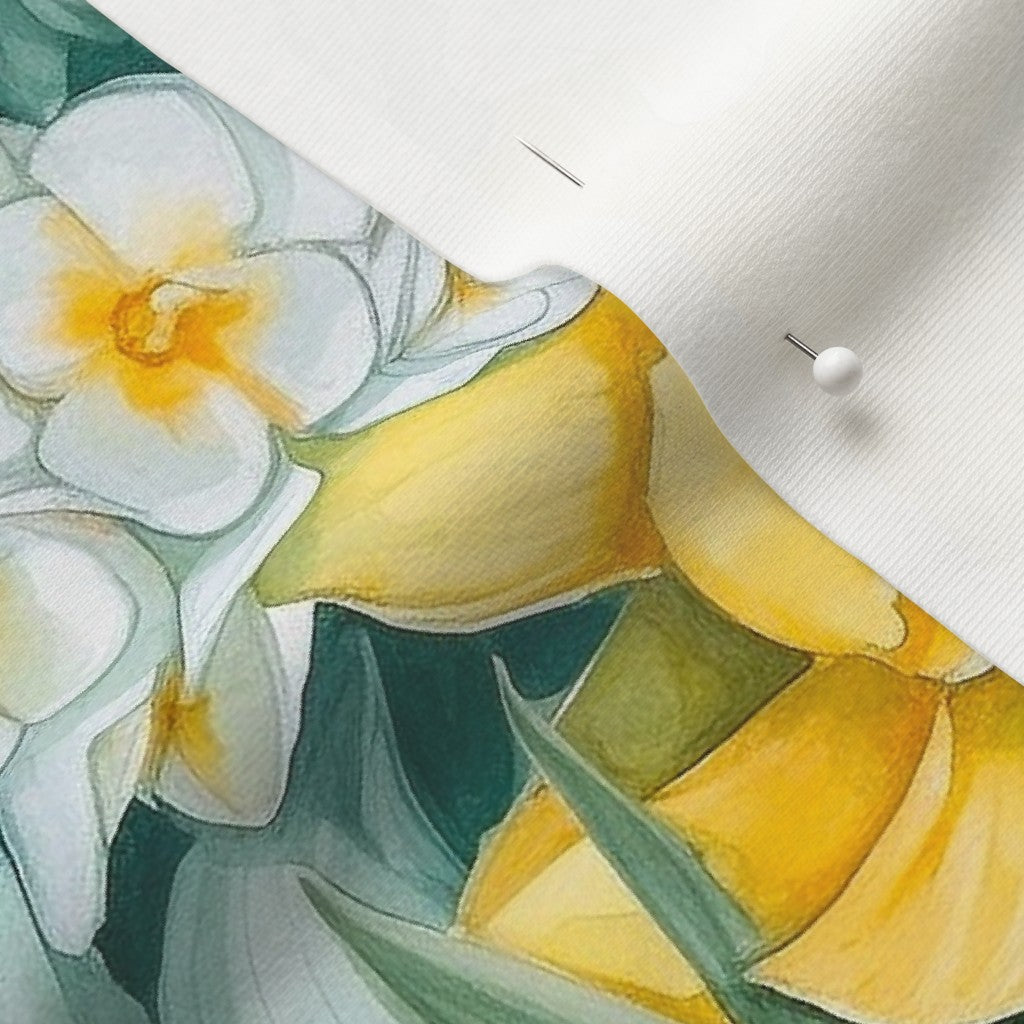 Springtime Symphony Watercolor Daffodils Organic Cotton Knit Printed Fabric by Studio Ten Design
