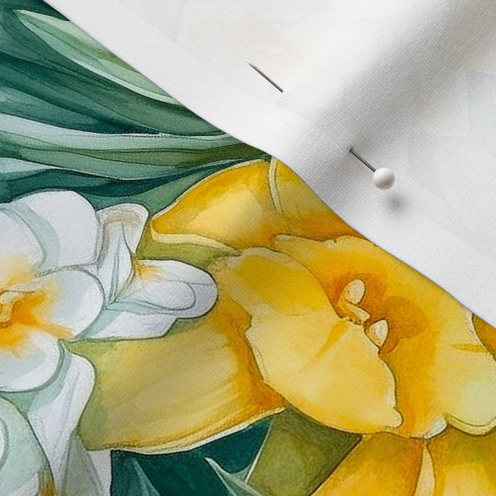 Springtime Symphony Watercolor Daffodils Sport Lycra Printed Fabric by Studio Ten Design