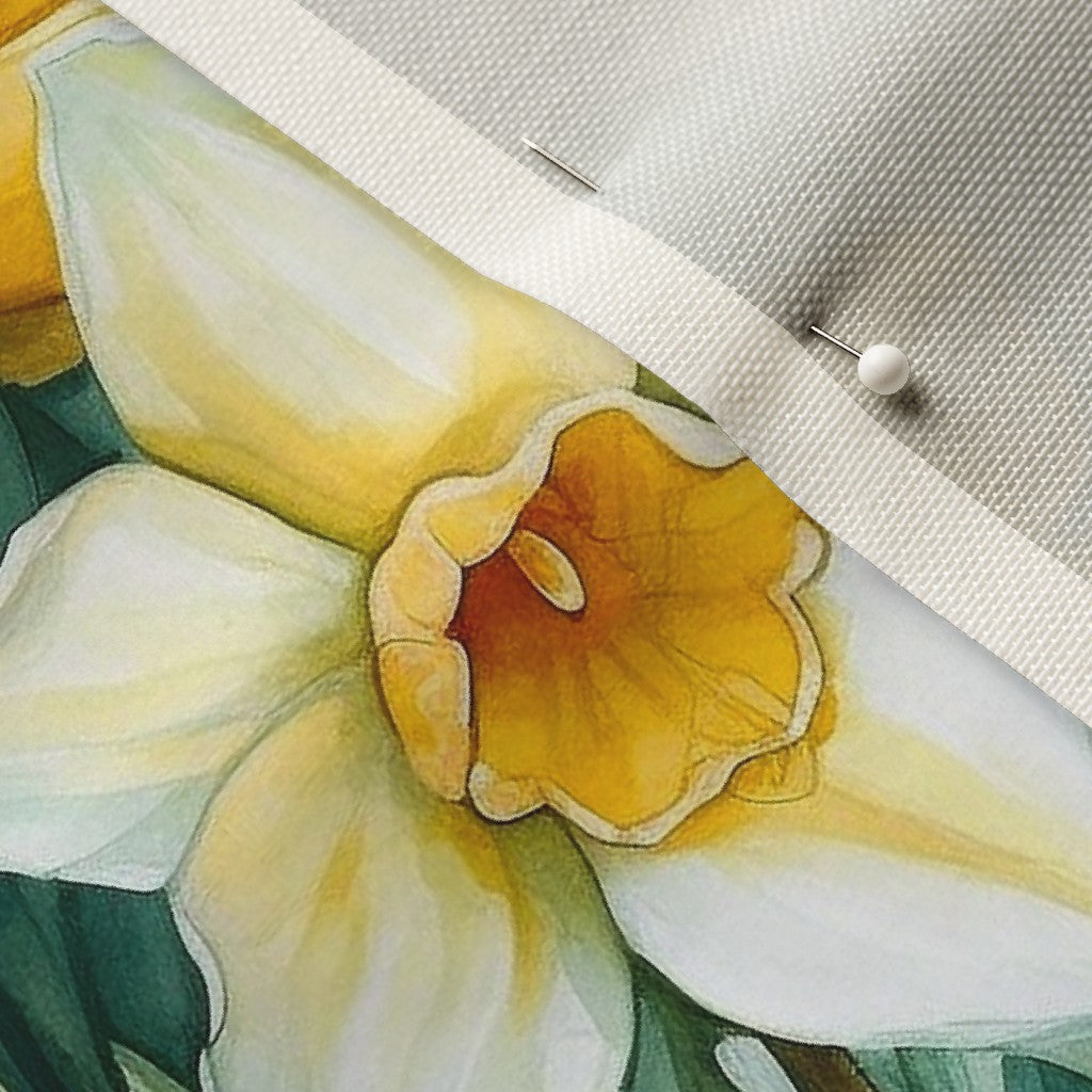 Springtime Symphony Watercolor Daffodils Celosia Velvet Printed Fabric by Studio Ten Design
