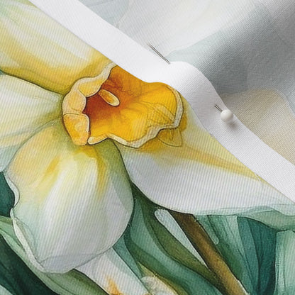 Springtime Symphony Watercolor Daffodils Lightweight Cotton Twill Printed Fabric by Studio Ten Design