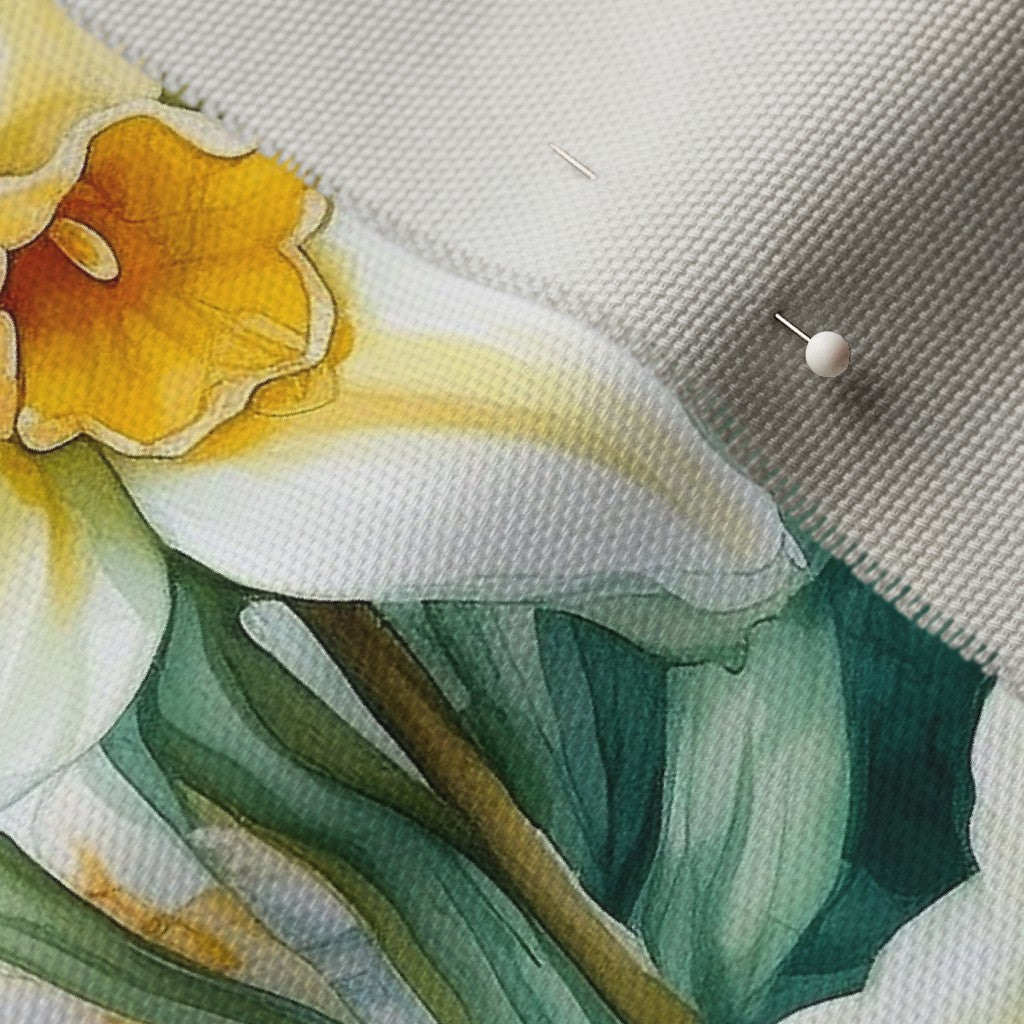 Springtime Symphony Watercolor Daffodils Cypress Cotton Canvas Printed Fabric by Studio Ten Design