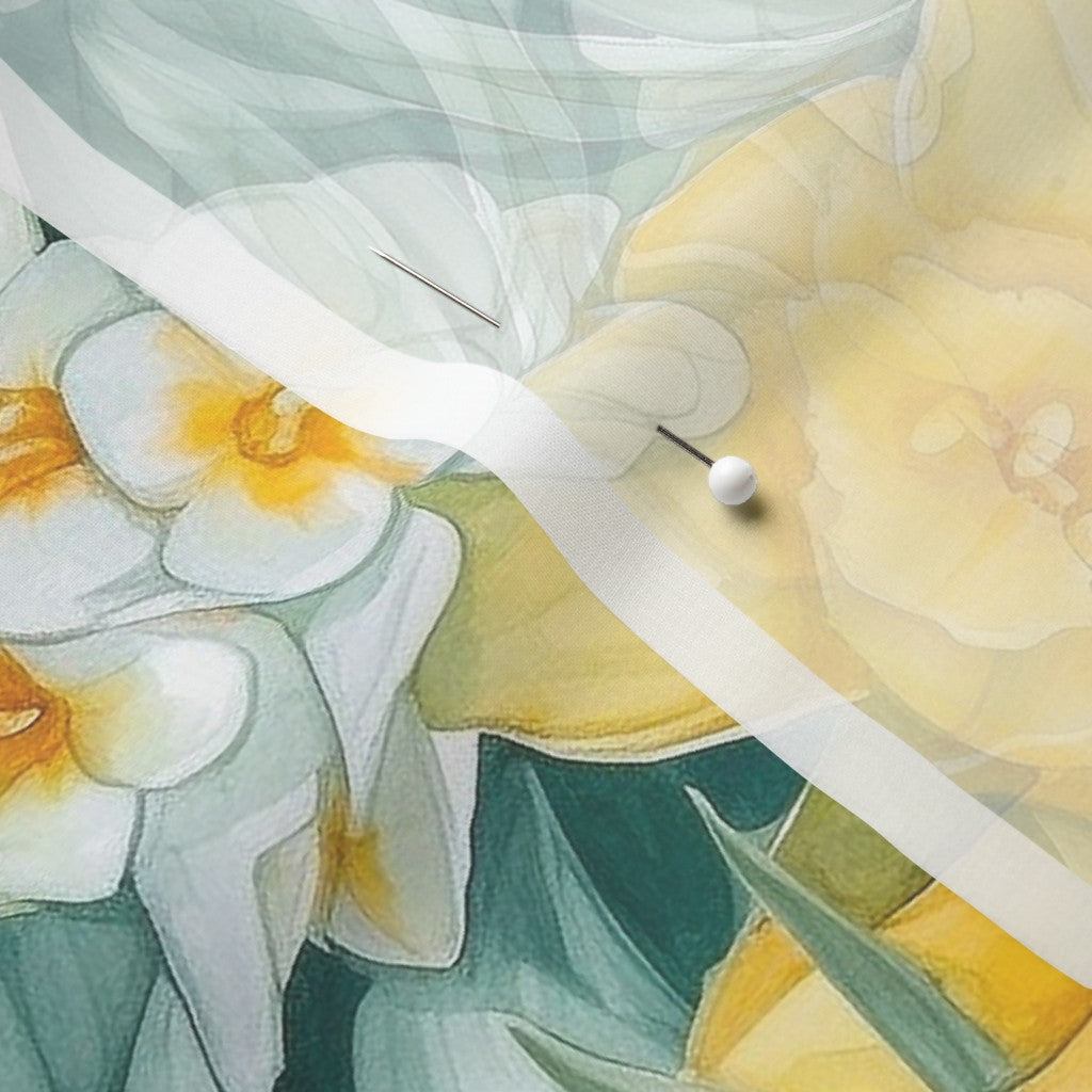Springtime Symphony Watercolor Daffodils Chiffon Printed Fabric by Studio Ten Design