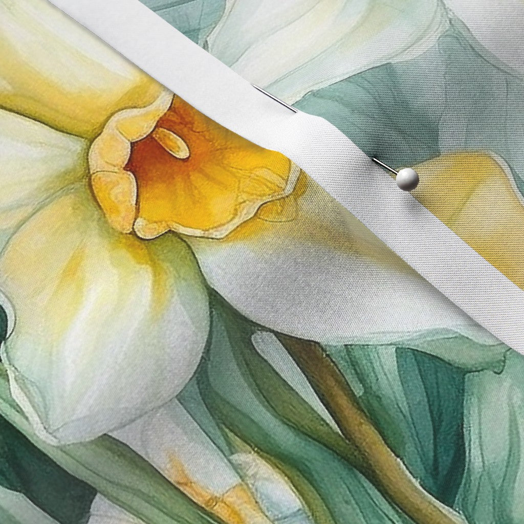 Springtime Symphony Watercolor Daffodils Satin Printed Fabric by Studio Ten Design